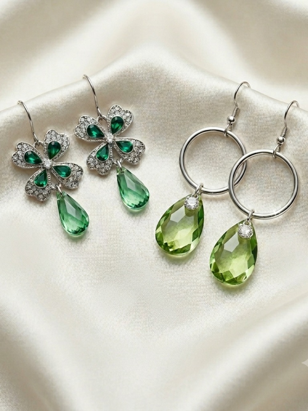 Bundle of Emerald Green Crystal Drop Earrings - Women Costume Jewelry Faux Gems